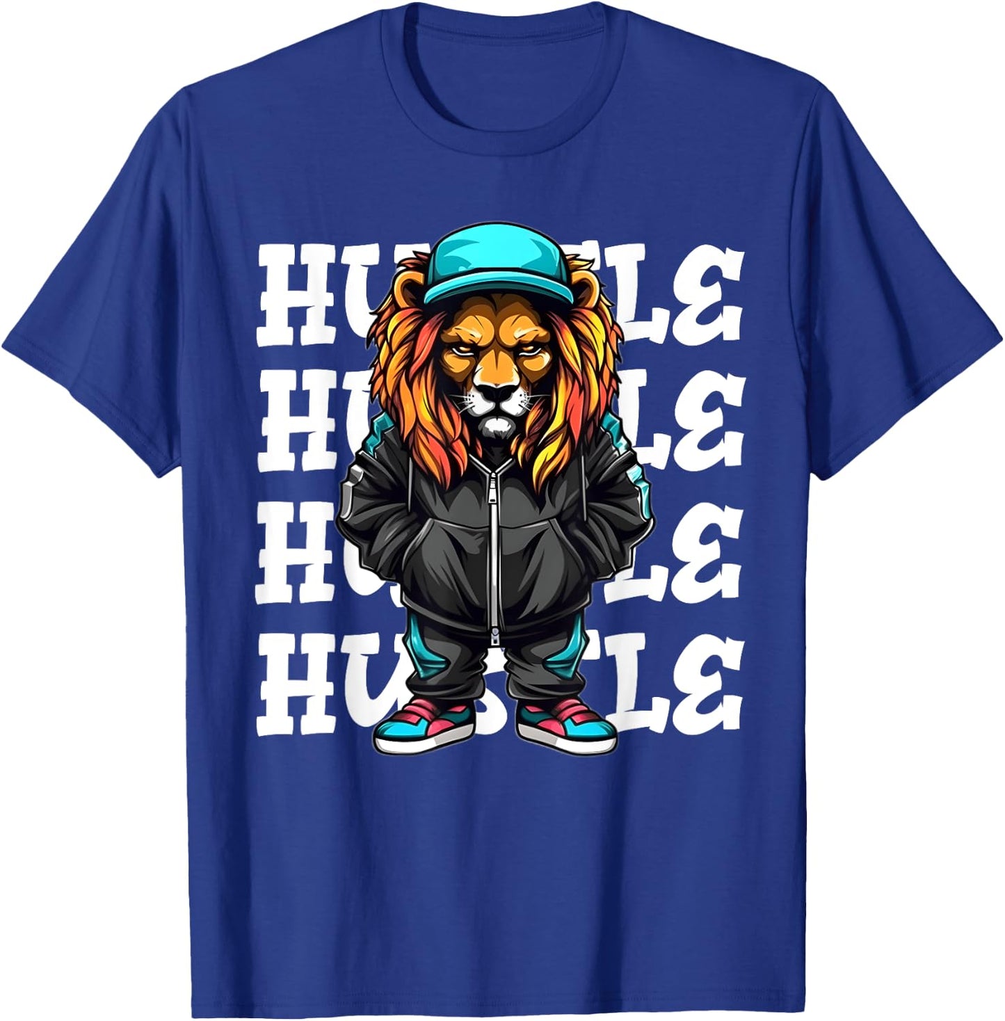 Hip Hop Lion Hustle Money Urban Animal Streetwear Boys T-Shirt - T-Shirt | Royal