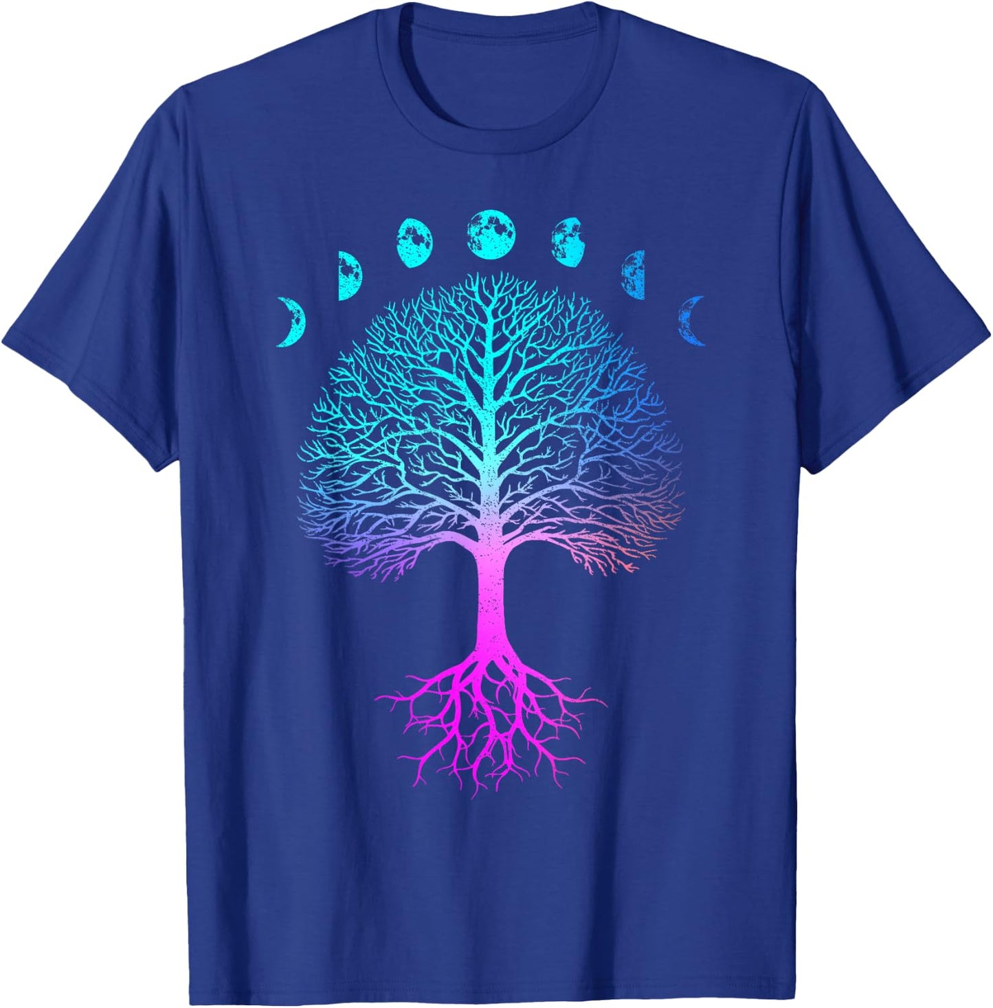 Tree of Life Phases of the Moon Vintage Retro Yoga Gift T-Shirt - T-Shirt | Royal