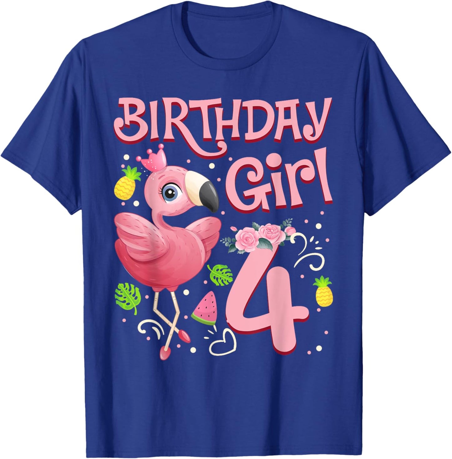 4th Birthday Girls Flamingo 4 Years Old Tropical Flamingo T-Shirt - T-Shirt | Royal