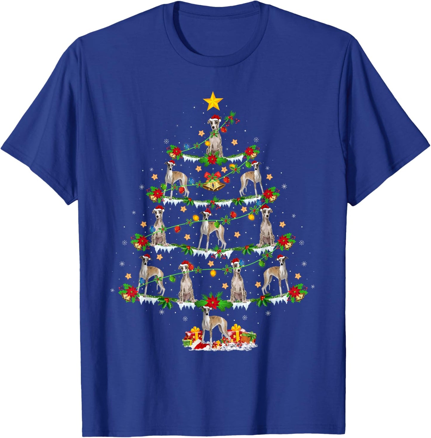 Holiday Xmas Lighting Santa Whippet Dog Christmas Tree T-Shirt - T-Shirt | Royal