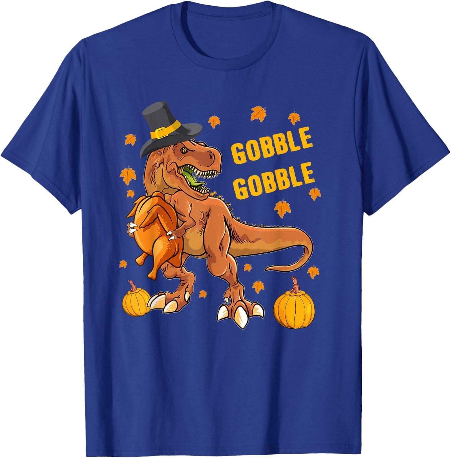 Gobble Dinosaur T Rex Wearing Turkey Costume Thanksgiving T-Shirt - T-Shirt | Royal