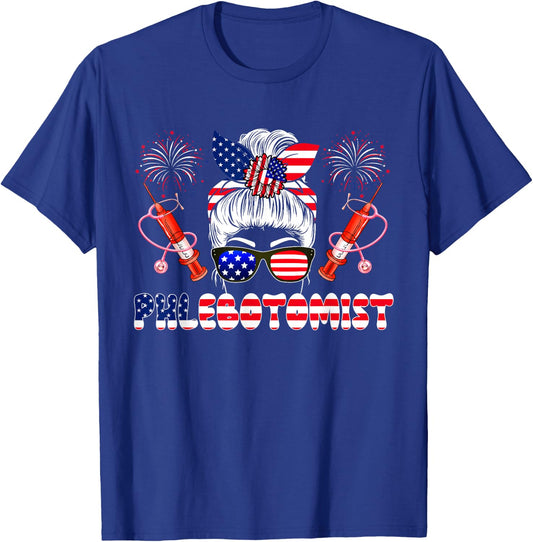 Phlebotomist 4th Of July Woman Bow Tie American Flag Lover T-Shirt - T-Shirt | Royal