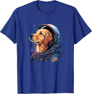 Funny Golden Retriever Astronaut in the space T-Shirt - T-Shirt | Royal