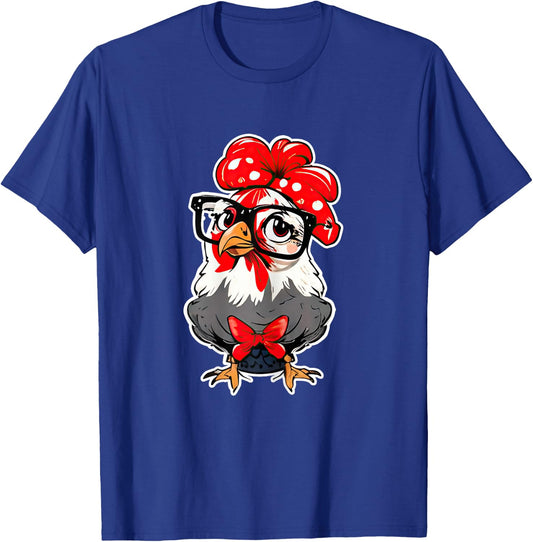 Cute Chicken With Bandana Headband and Glasses Women Girl T-Shirt - T-Shirt | Royal