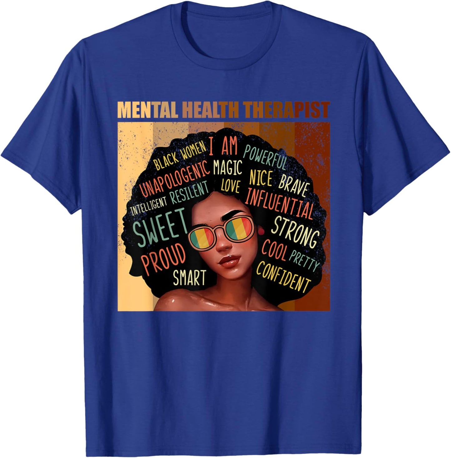 Mental Health Therapist Afro Women Black History Month T-Shirt - T-Shirt | Royal