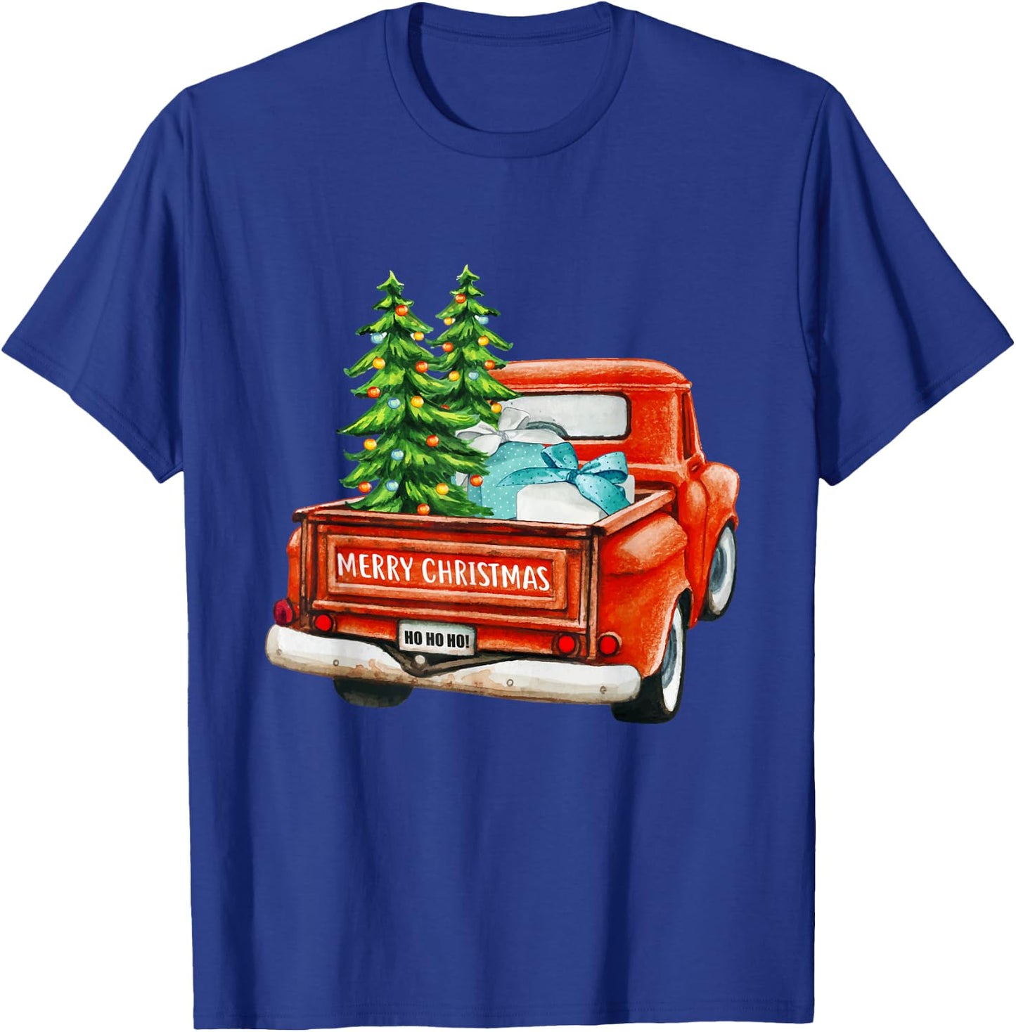 Vintage Wagon Christmas Classic Red Truck Car Xmas Trees T-Shirt - T-Shirt | Royal