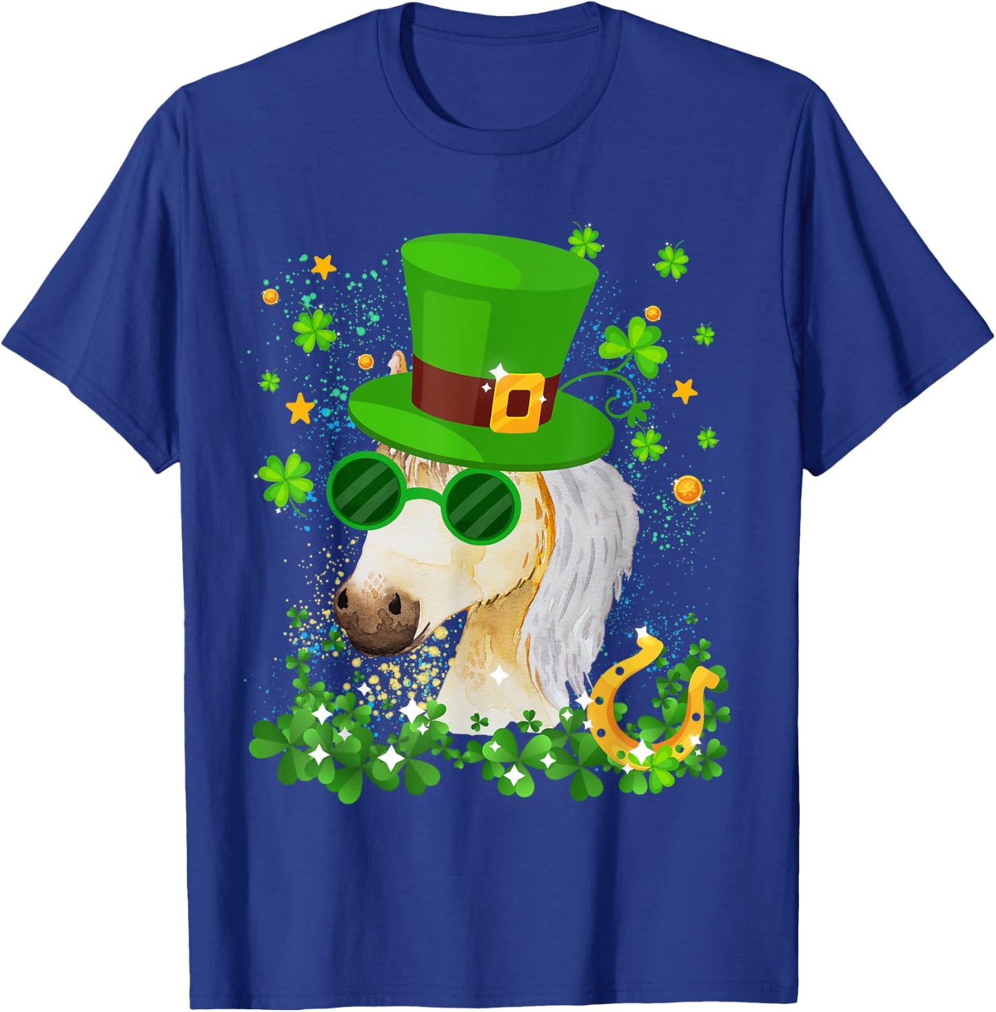 St Patricks Day Lucky Shamrock Cute Famer Horse Girls Kids T-Shirt - T-Shirt | Royal