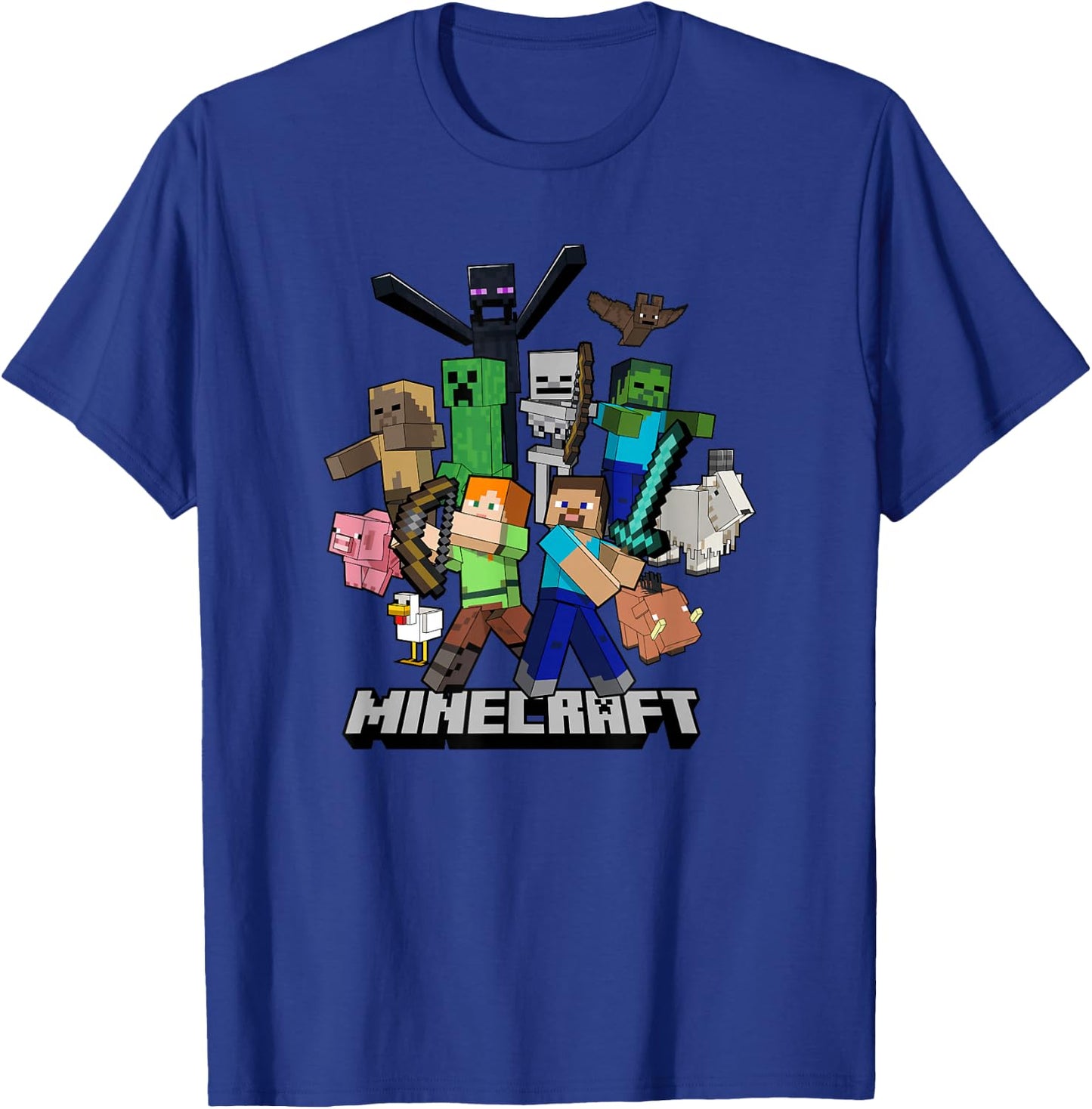 Minecraft Heroes & Enemies Group Shot T-Shirt - T-Shirt | Royal
