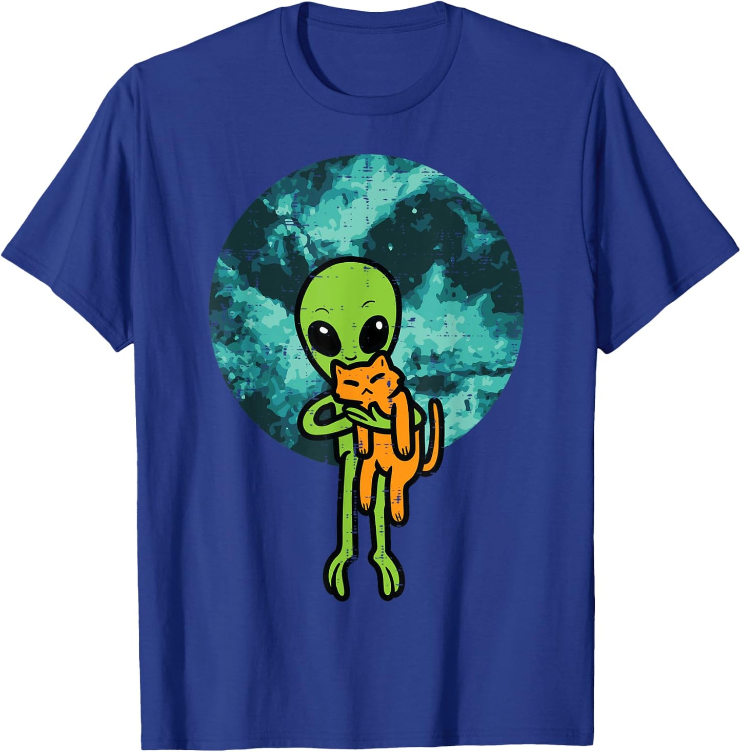Alien And Cat Funny UFO Space Feline Pet Owner Men Women Kid T-Shirt - T-Shirt | Royal