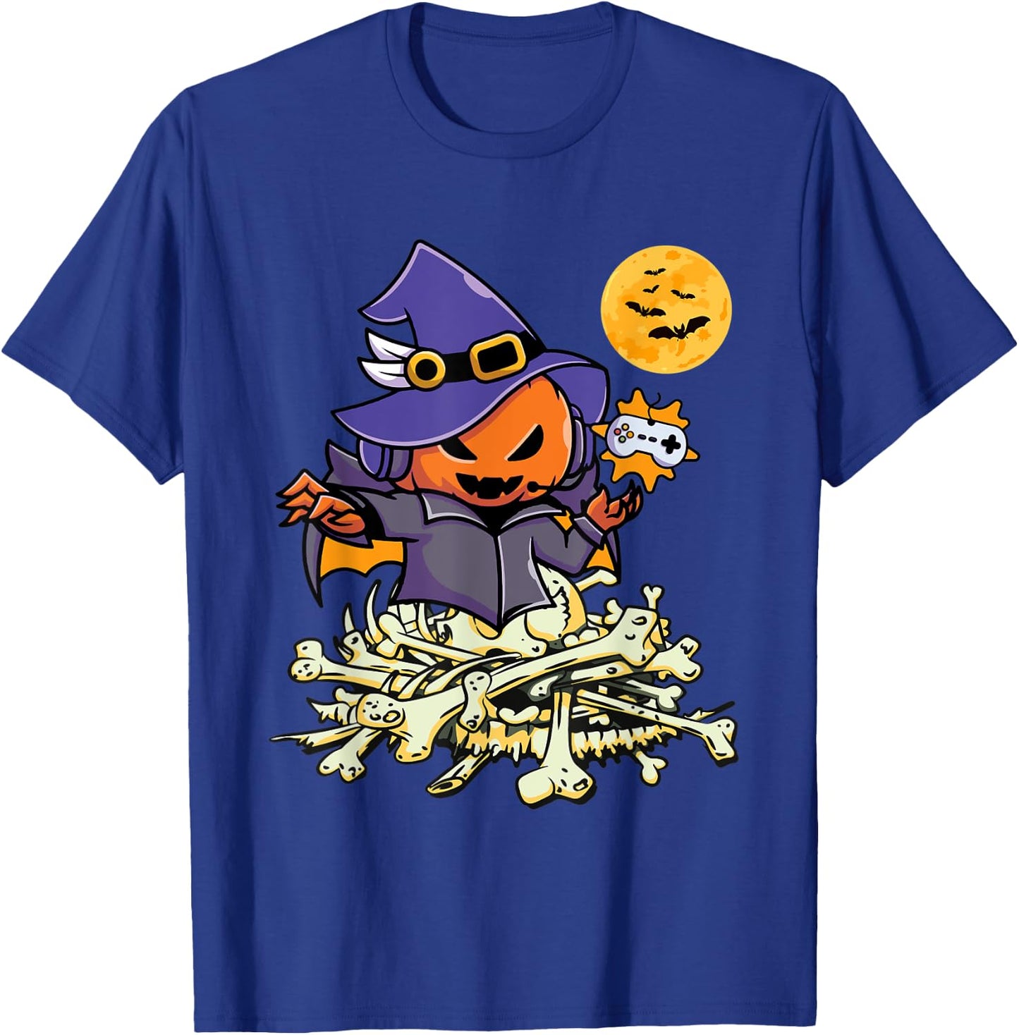 Halloween Pumpkin Gamer Ghost Wizard Boys Kids Teens Gaming T-Shirt - T-Shirt | Royal