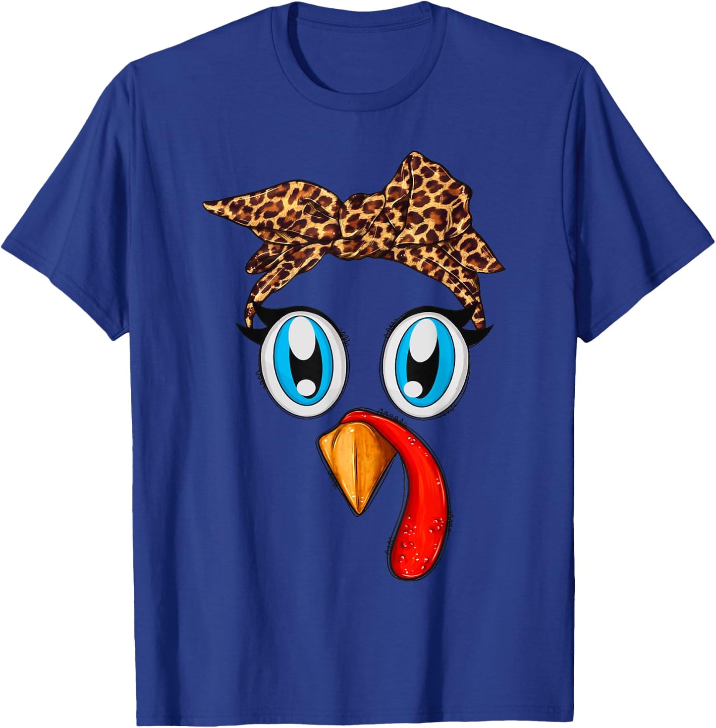 Cute Turkey Face Bandana Leopard Thanksgiving Women Girls T-Shirt - T-Shirt | Royal