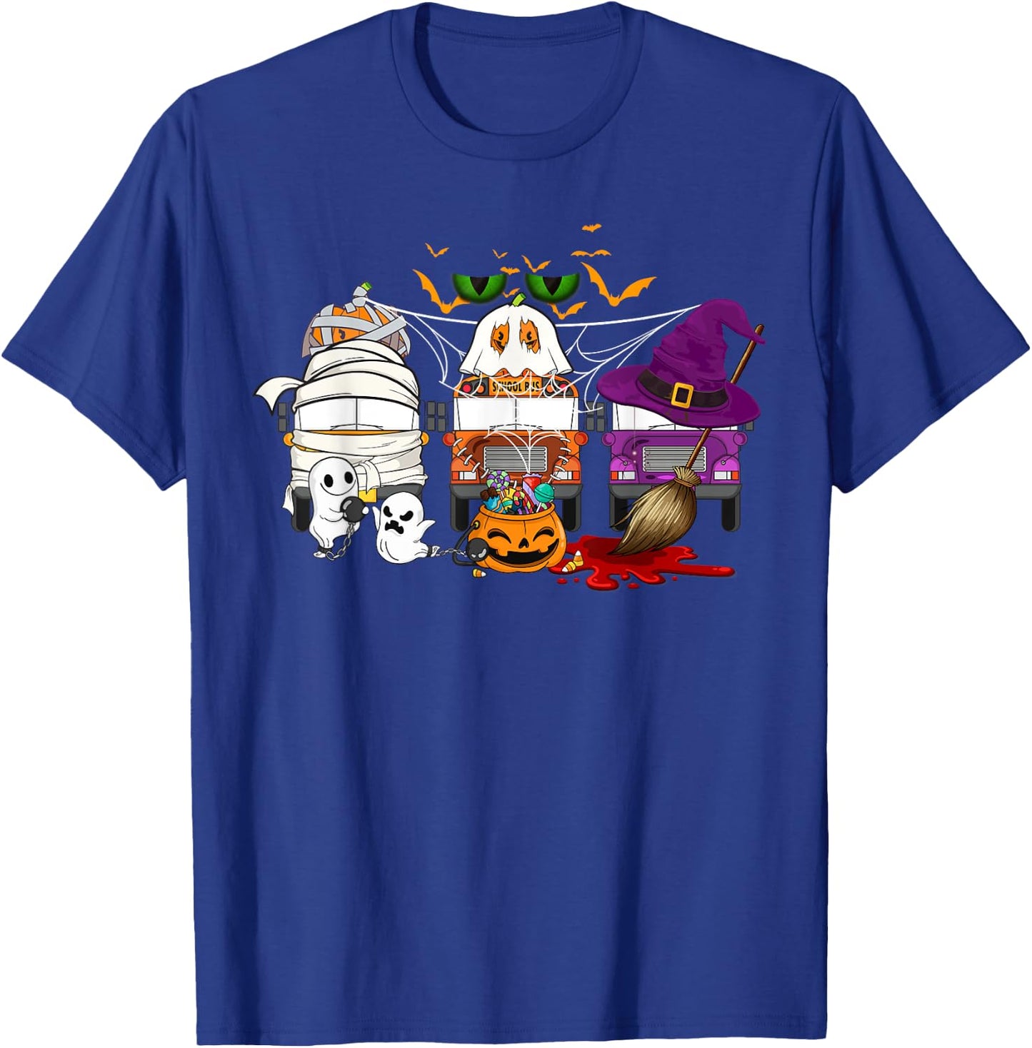 School Bus Halloween Costume Bus Driver Mummy Ghost Witch T-Shirt - T-Shirt | Royal