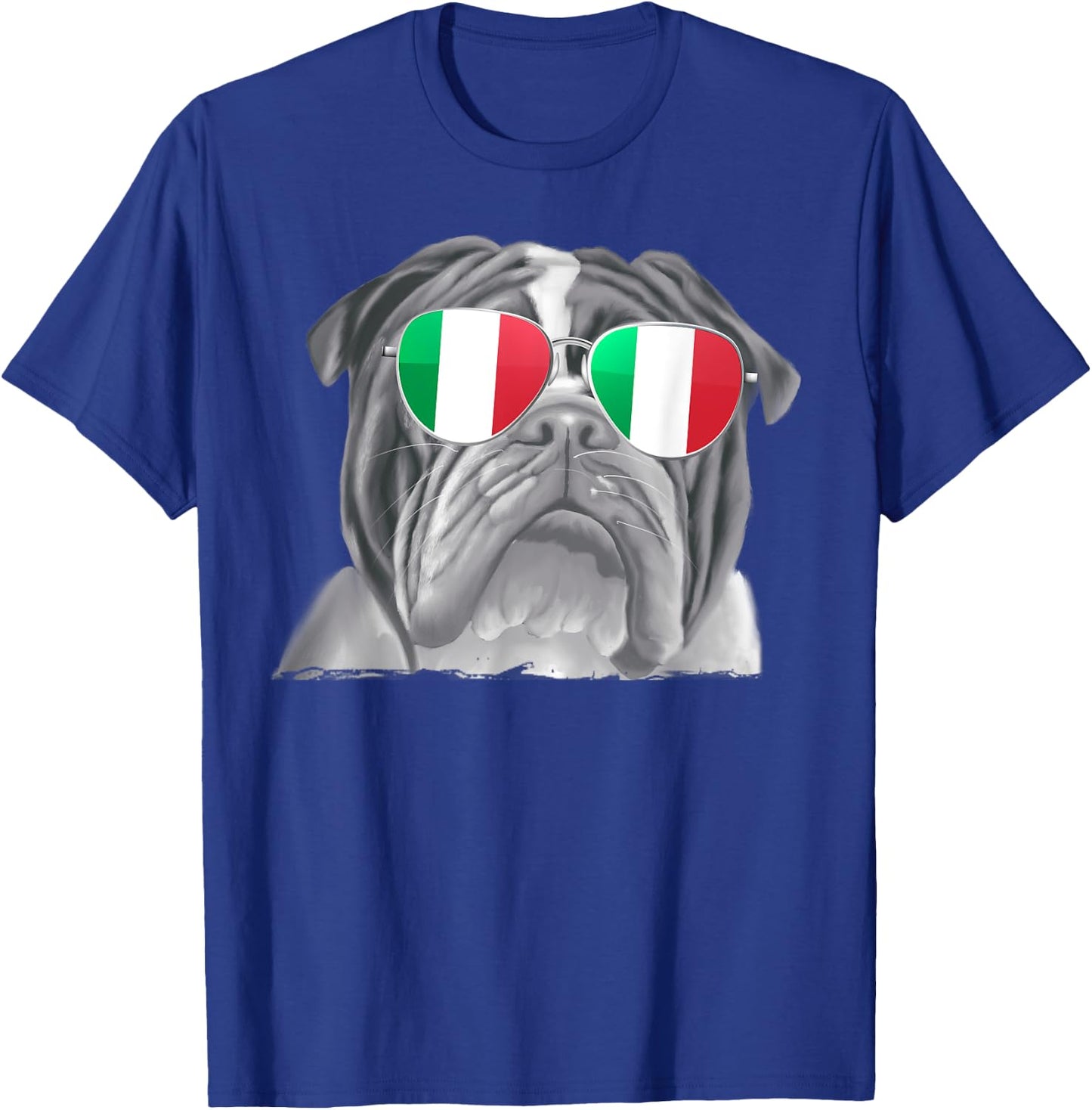 Bulldog Dog Italy Flag Sunglasses T-Shirt - T-Shirt | Royal