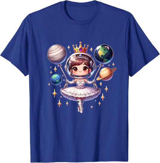 Cute Ballerina Girl Space Astronaut Funny Space Ballons T-Shirt - T-Shirt | Royal