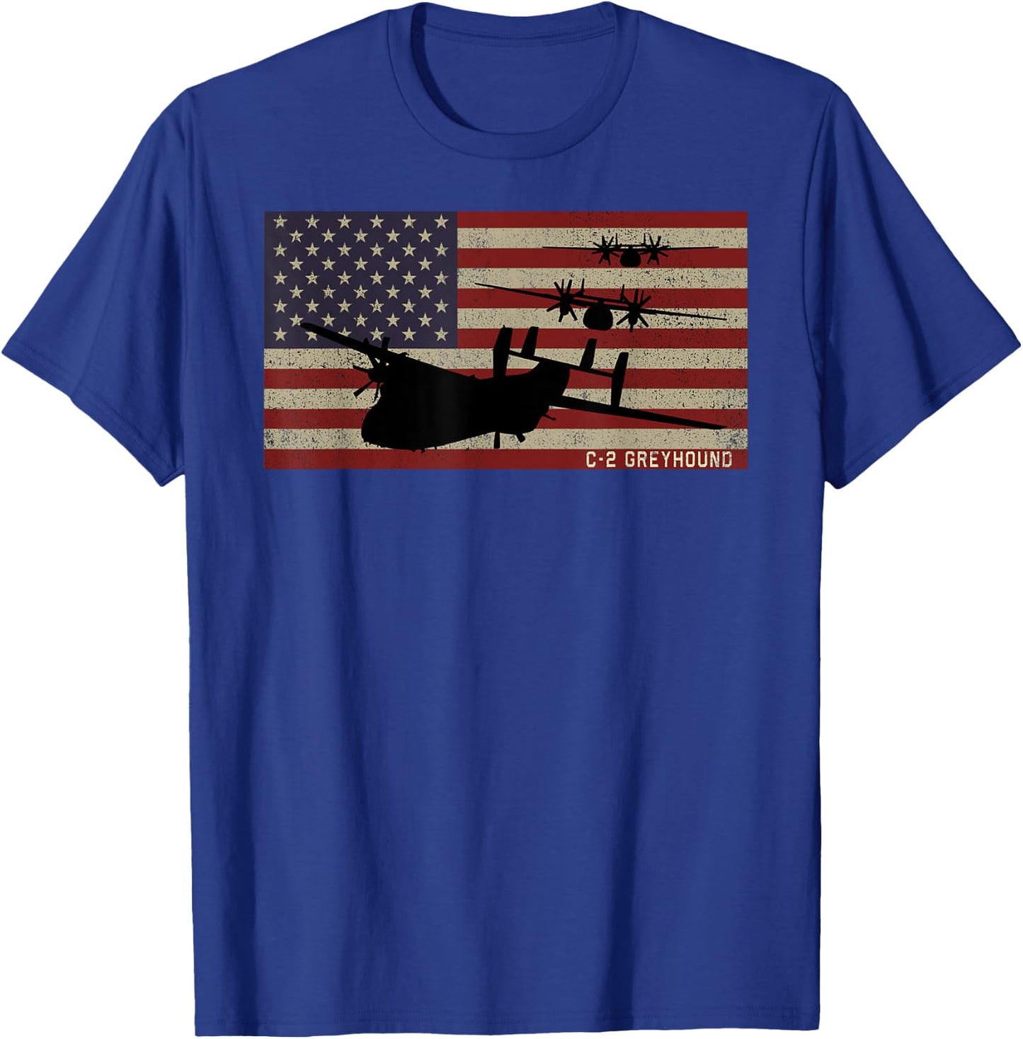 C-2 Greyhound Cargo Plane Vintage American Flag T-Shirt - T-Shirt | Royal