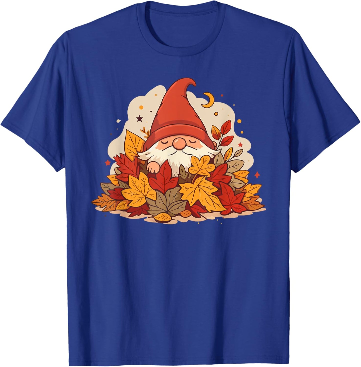 Fall Gnome in pile of leaves T-Shirt - T-Shirt | Royal