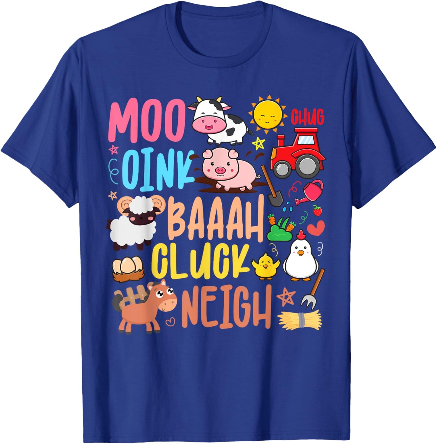 Farm Animals Sounds Oink Baa Neigh Cluck Moo Toddler Farmer T-Shirt - T-Shirt | Royal