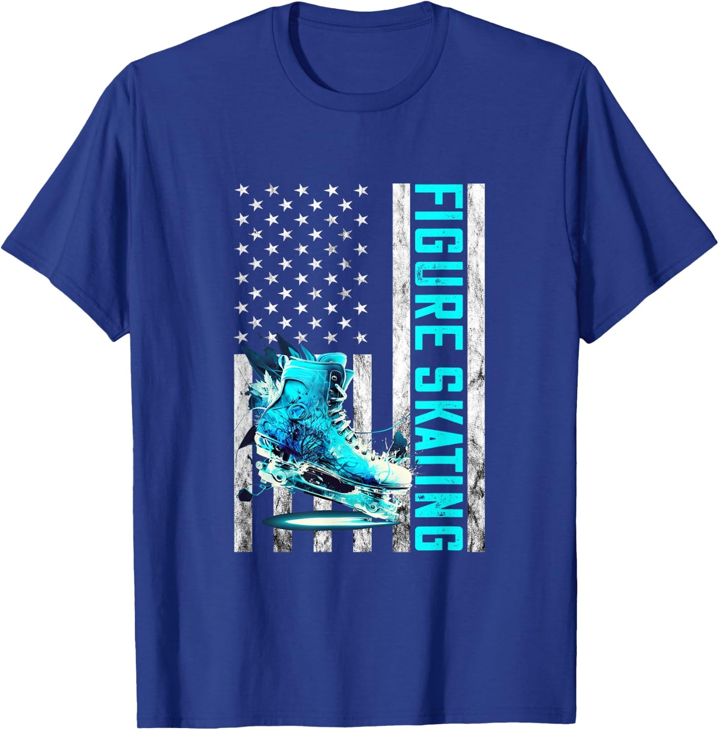 Figure Skating Vintage America USA Flag Shoe Figure Skater T-Shirt - T-Shirt | Royal