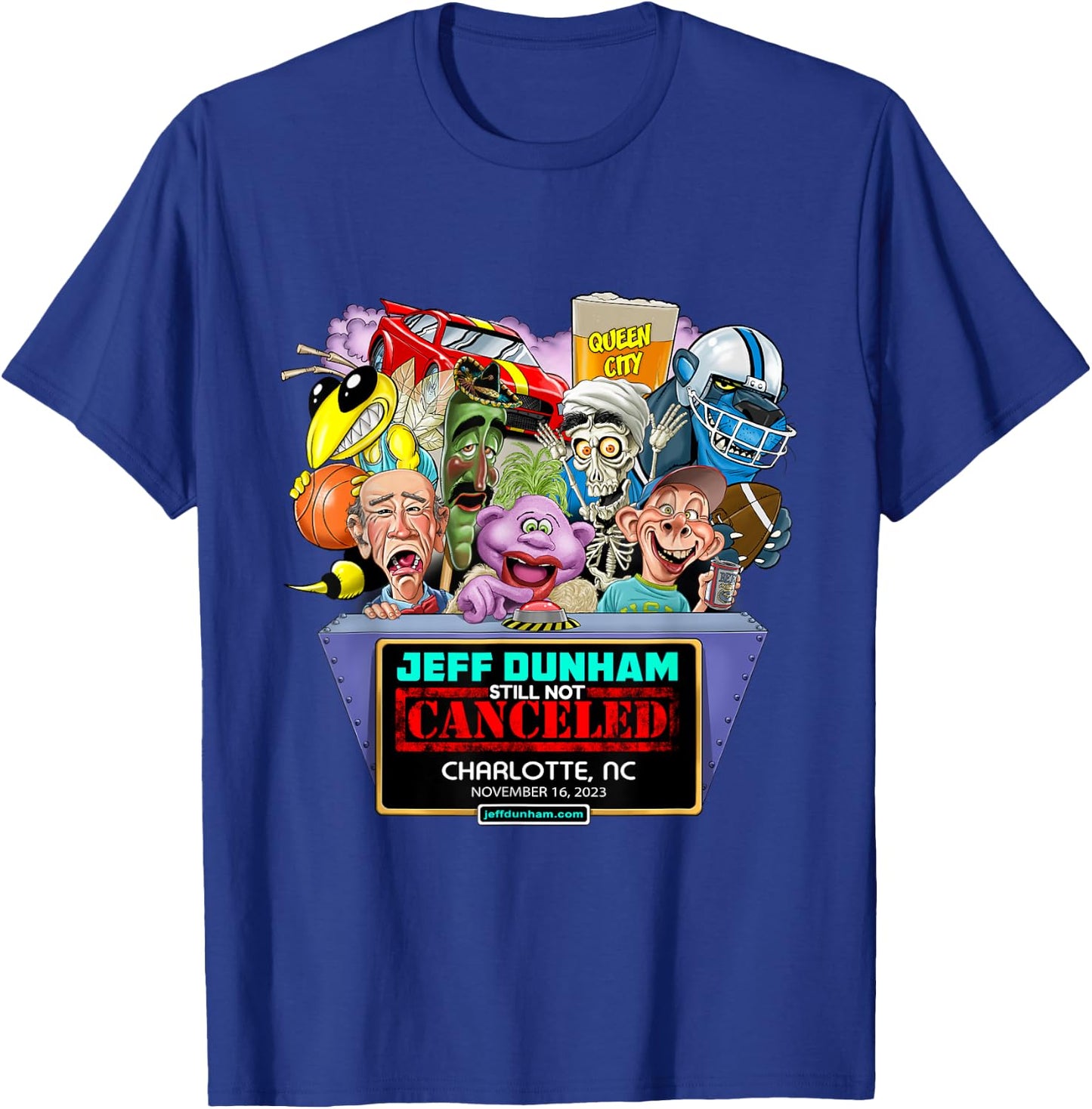 Jeff Dunham Charlotte, NC (2023) T-Shirt - T-Shirt | Royal