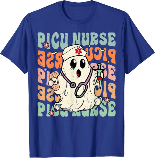 Groovy PICU Nurse Halloween Costume Peds Nurse T-Shirt - T-Shirt | Royal