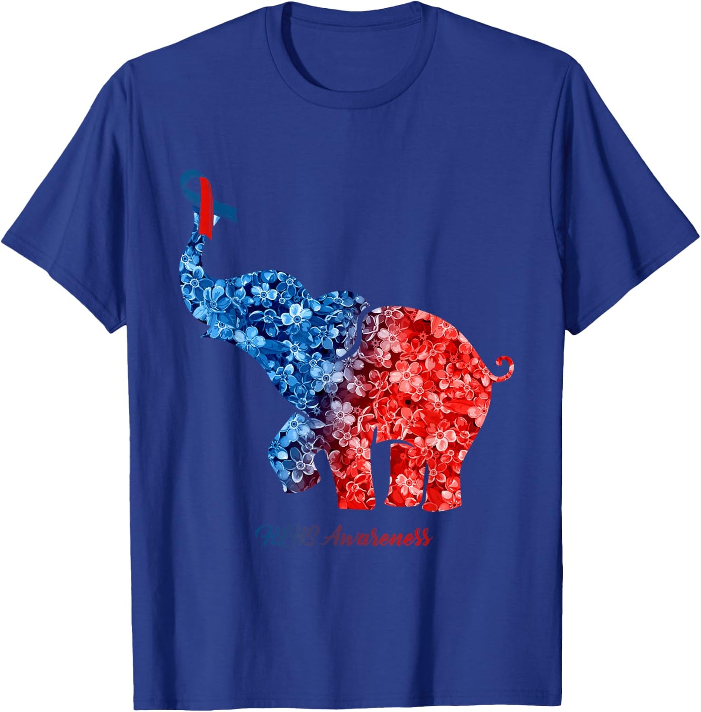 Elephant With Flower HLHS Awareness Ribbon T-Shirt - T-Shirt | Royal