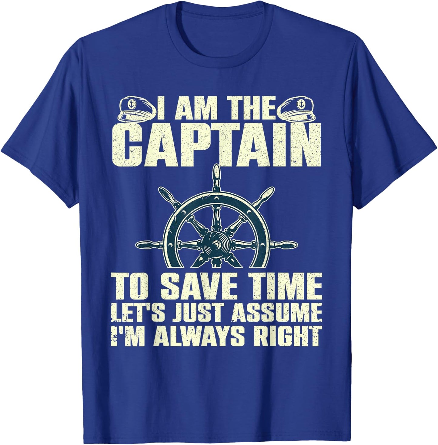 Boat Captain Gift First Mate Accessories & Stuff -Adults Black Cotton 60% Polyester 40% Casual Lightweight Classic Fit Short Sleeve I Am The Captain T-Shirt - T-Shirt | Royal