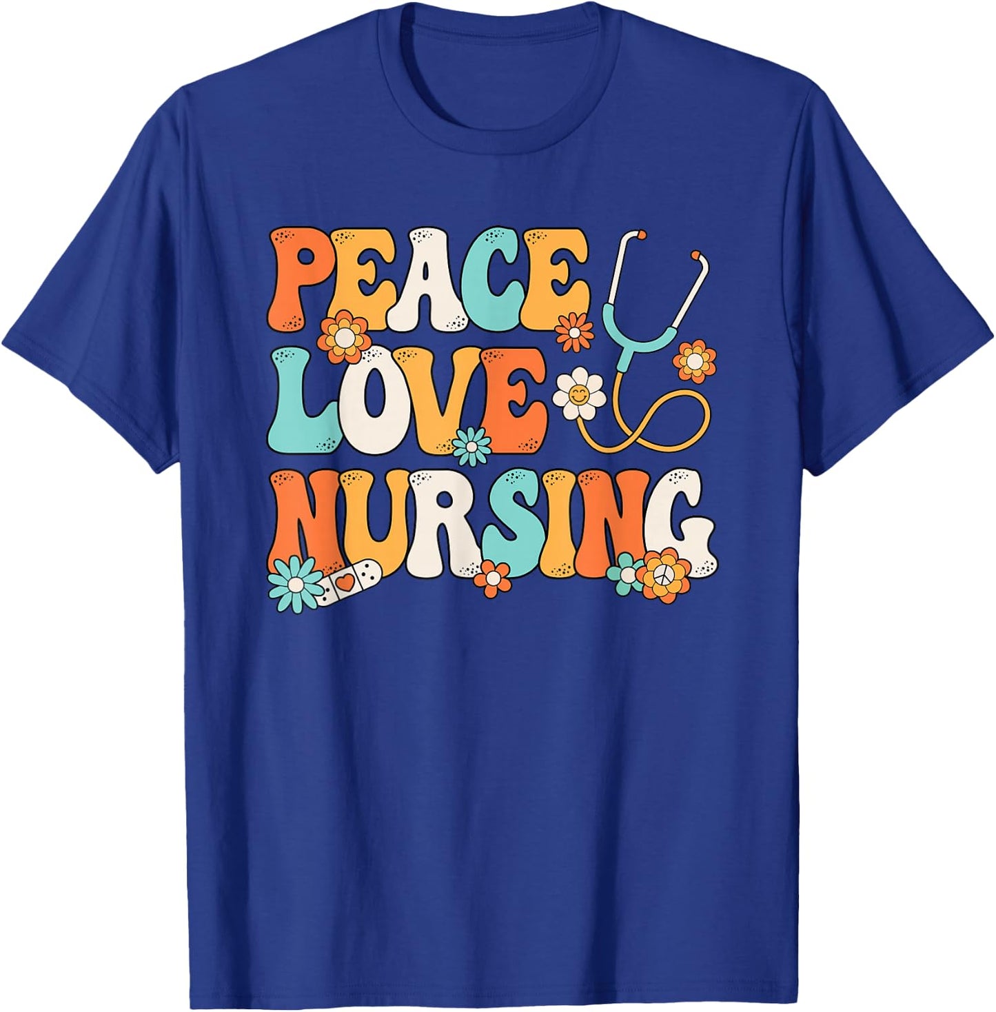 Peace Love Nursing Groovy Nurse Women Girls T-Shirt - T-Shirt | Royal