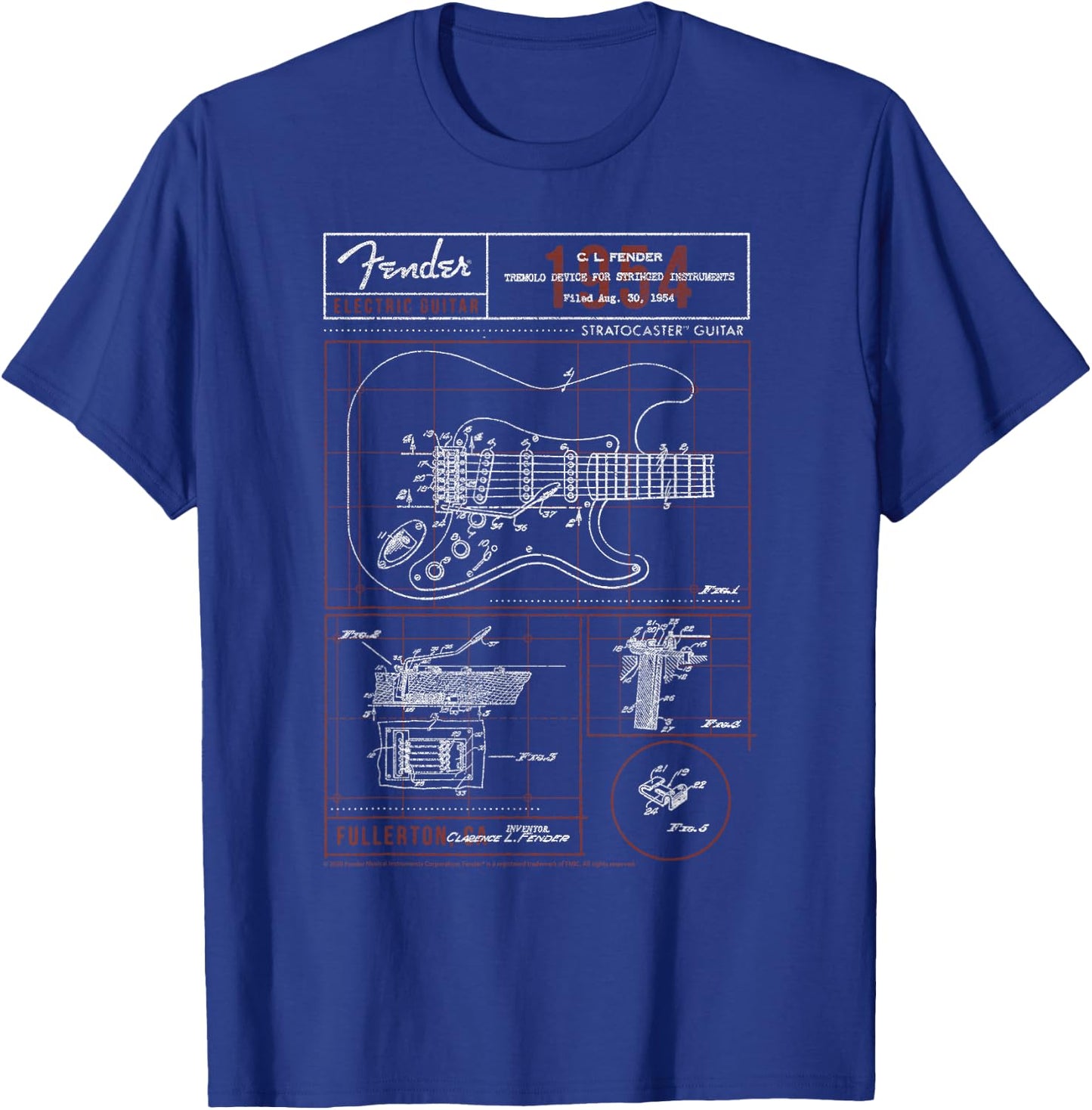 Fender Stratocaster Diagram Boxes Guitar T-Shirt - T-Shirt | Royal