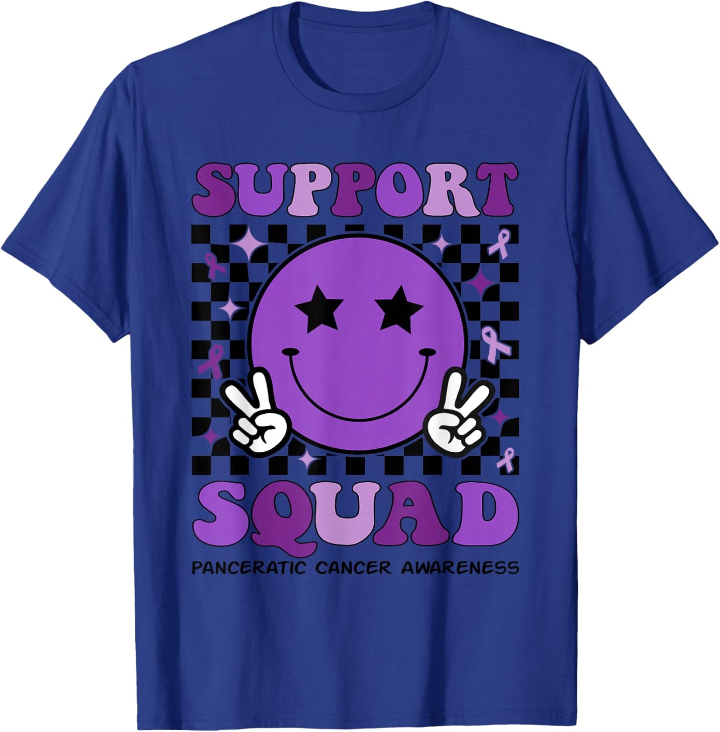 Support Squad Purple Ribbon Pancreatic Cancer Awareness T-Shirt - T-Shirt | Royal
