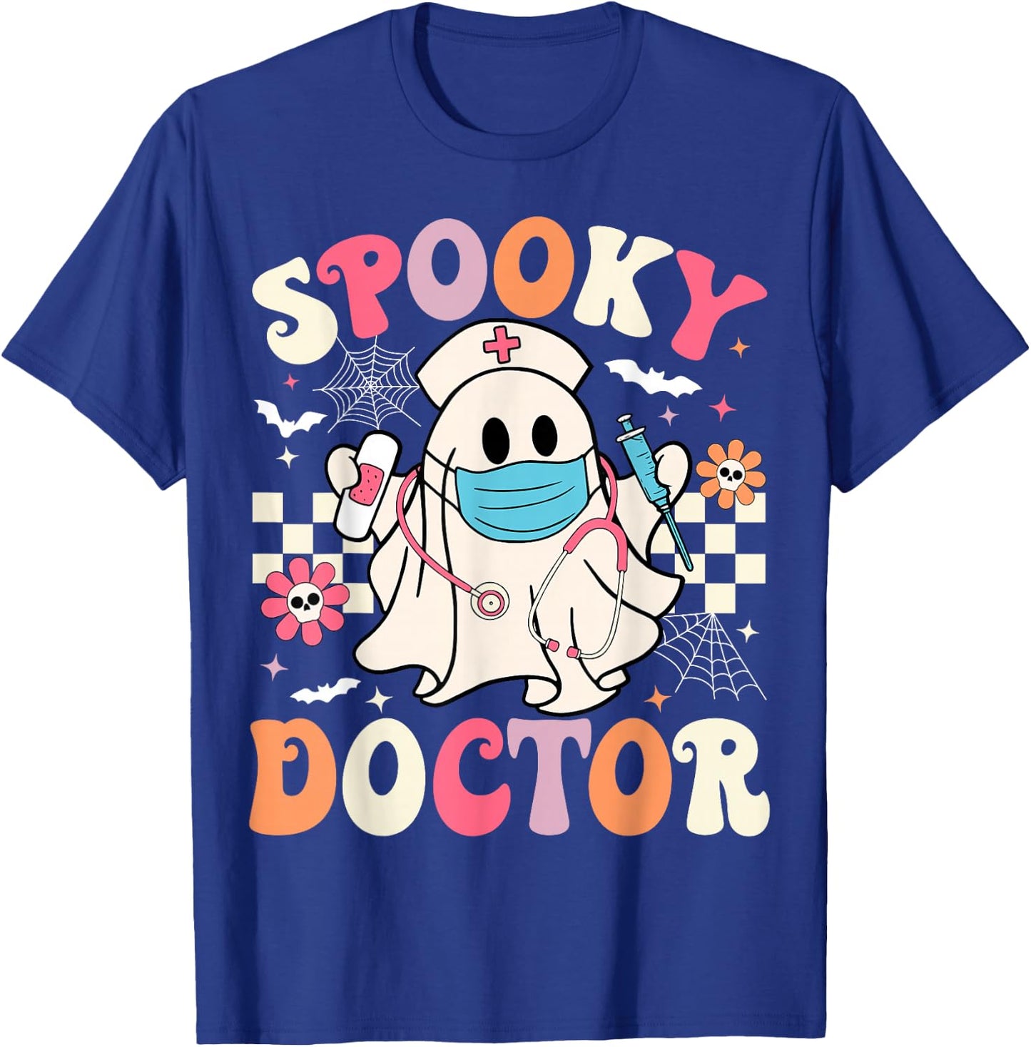 Spooky Doctor Ghost Halloween Cute Groovy Doctor Halloween T-Shirt - T-Shirt | Royal