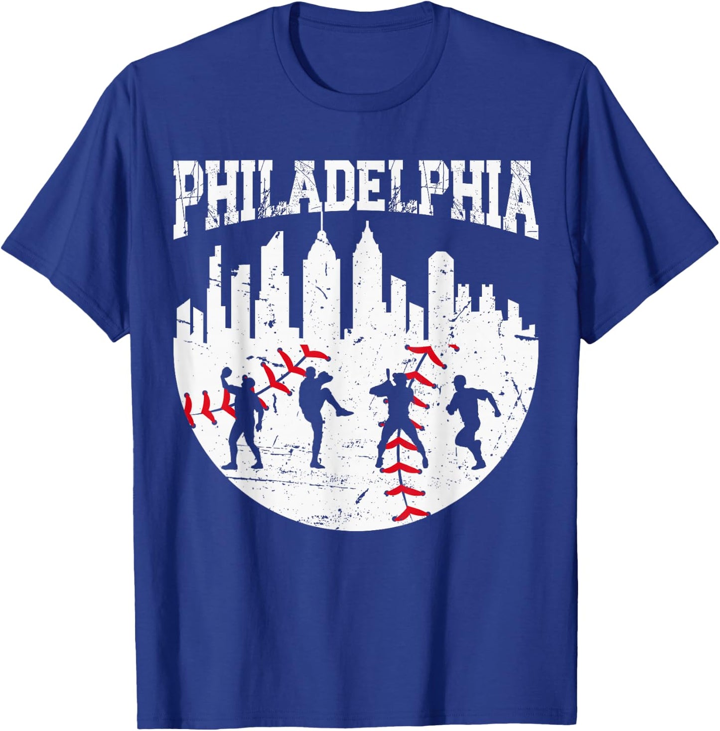 Vintage Philadelphia Skyline Philly Cityscape Baseball Fans T-Shirt - T-Shirt | Royal