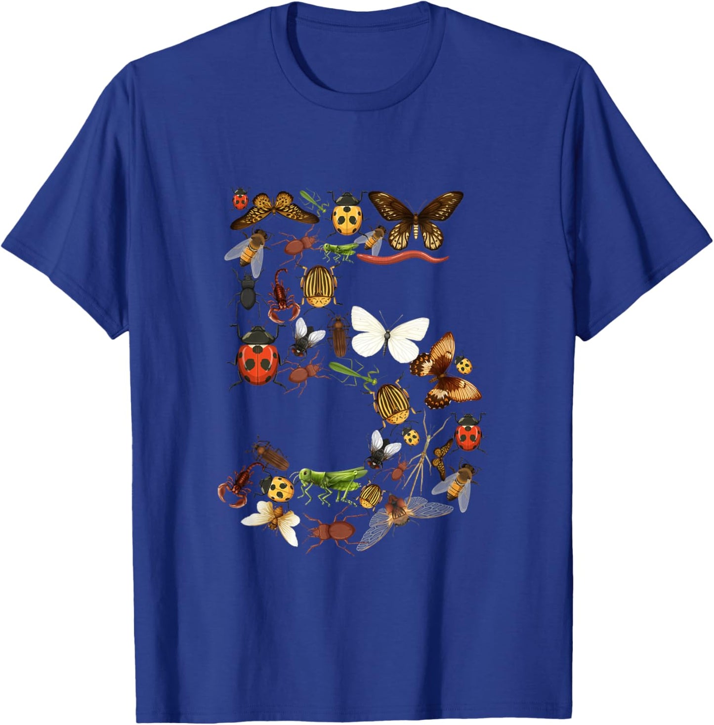 Kids 5th Birthday Bugs Insects Beetles Boys Girls 5 Year Old T-Shirt - T-Shirt | Royal