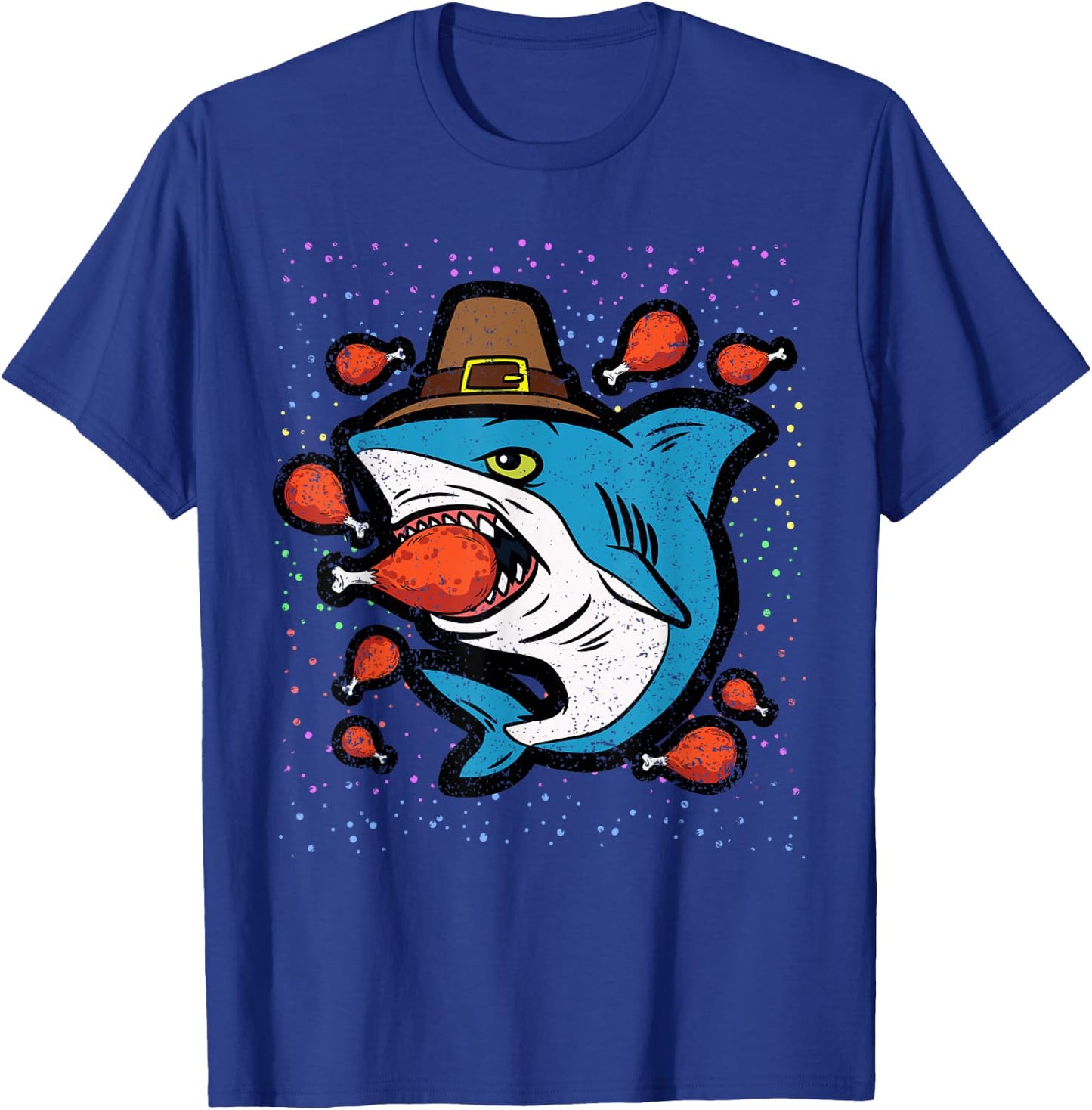 Shark Eating Turkey Leg Thanksgiving Day Funny Fall Autumn T-Shirt - T-Shirt | Royal