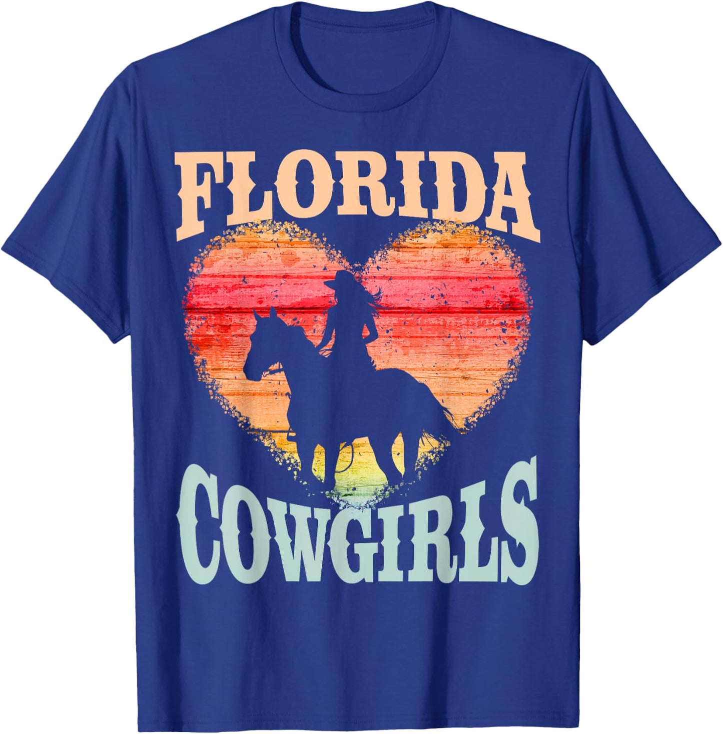 Florida Cowgirls Girl Riding Horse Silhouette Ombre Heart T-Shirt - T-Shirt | Royal