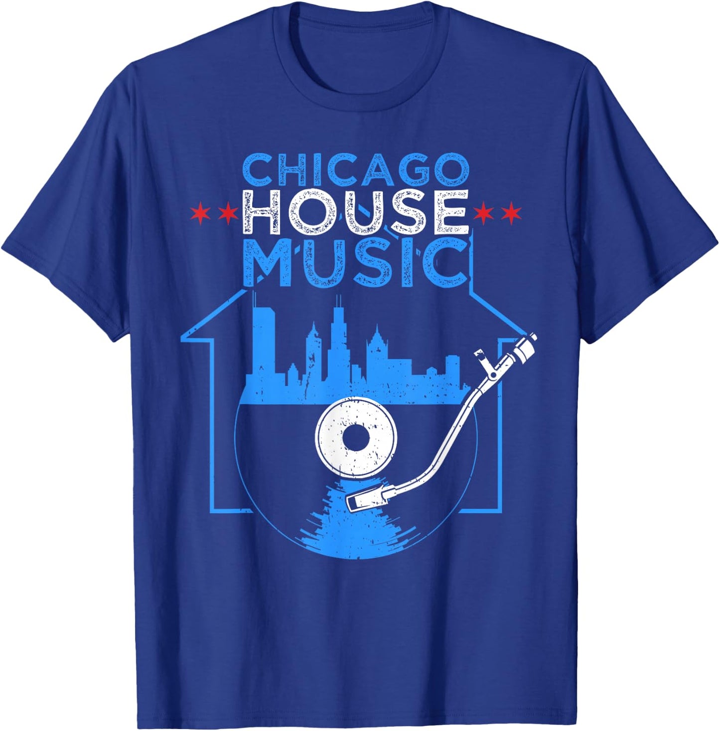 Chicago House Music Vinyl Dj Raver Flag Skyline Apparel T-Shirt - T-Shirt | Royal