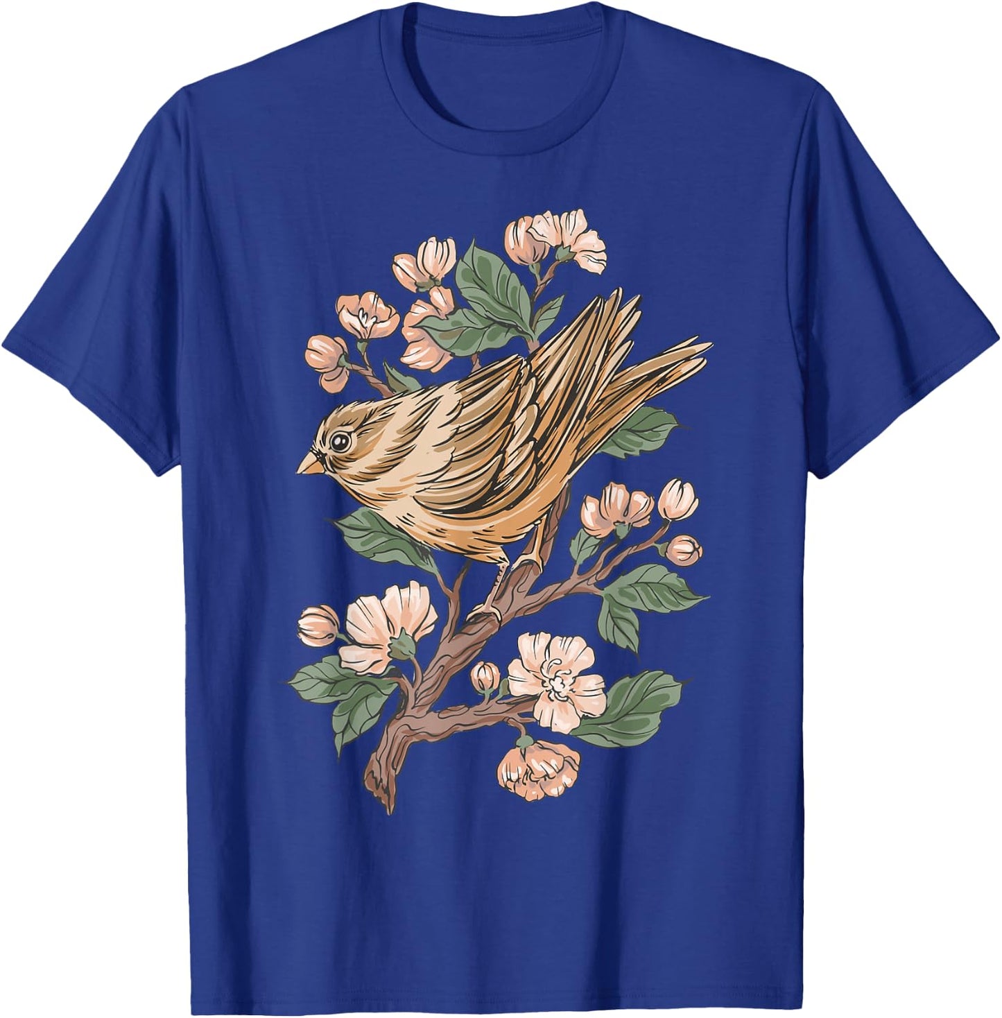 Sparrow Bird and Cherry Blossoms T-Shirt - T-Shirt | Royal