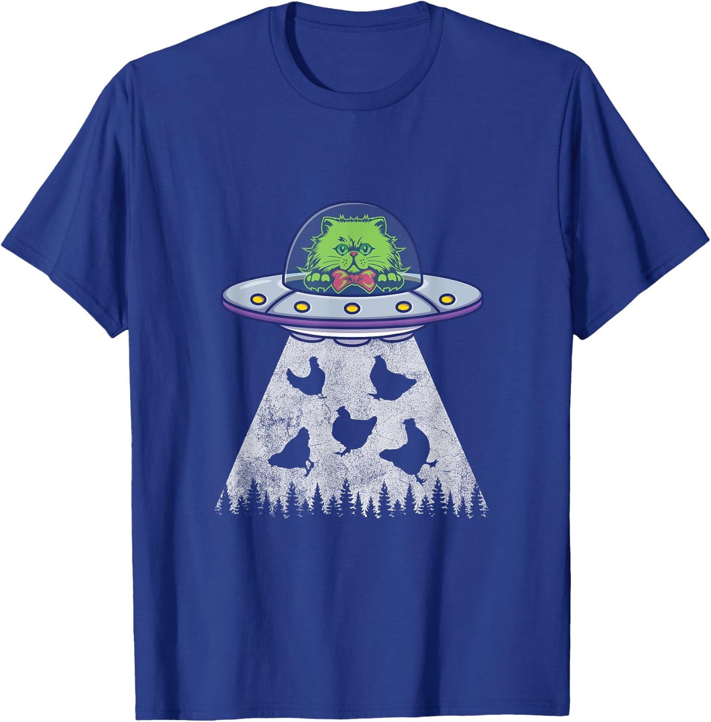 Cat Abduction Chicken Funny UFO Alien Lover Vintage Distress T-Shirt - T-Shirt | Royal