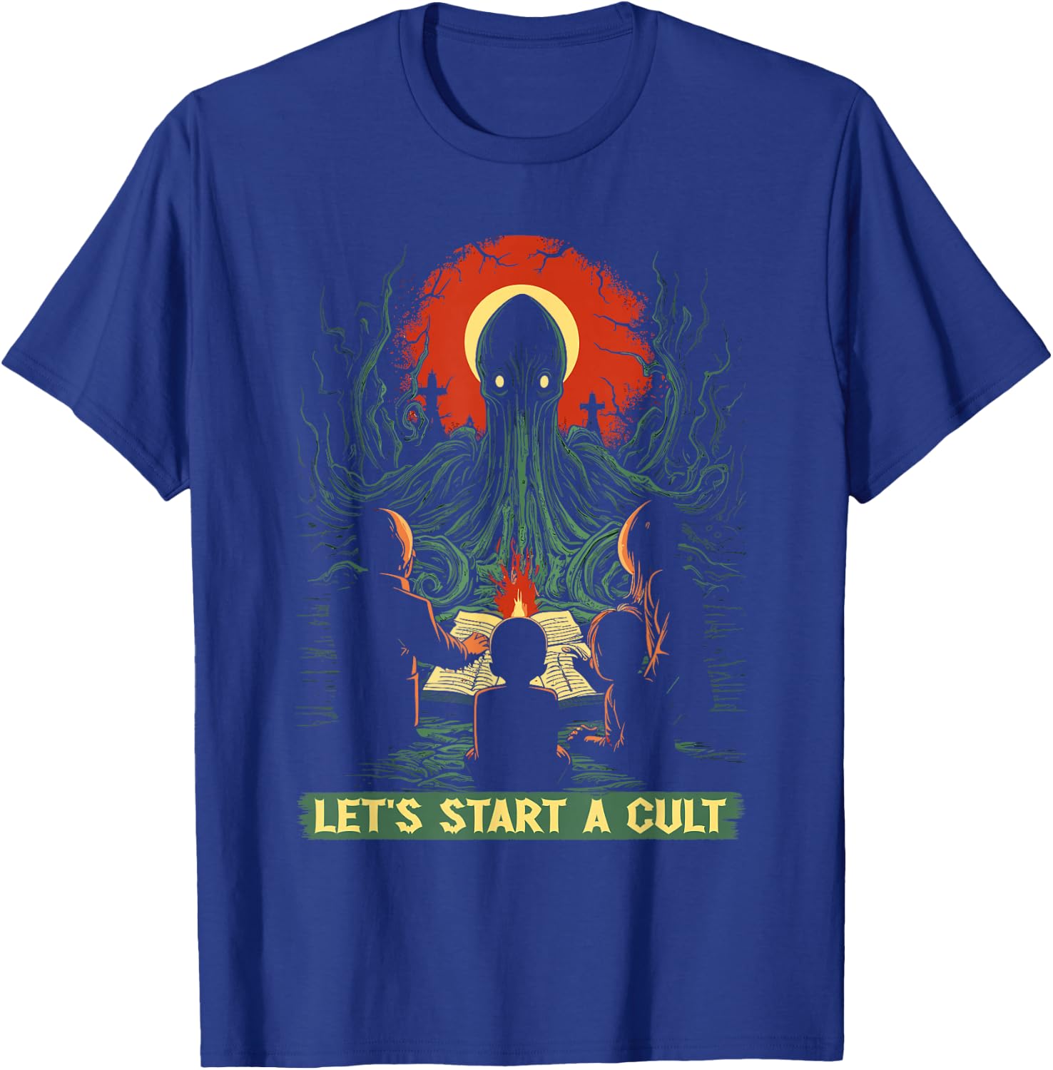 Lets Start A Cult, Vintage Cosmic Horror Cthulhu Cult T-Shirt - T-Shirt | Royal