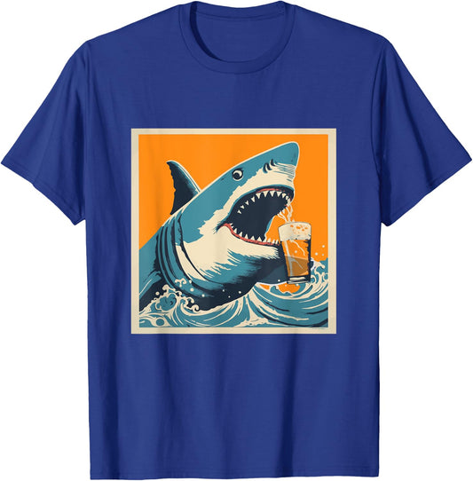 Shark Drinking Beer - Funny Sarcastic Happy T-Shirt - T-Shirt | Royal