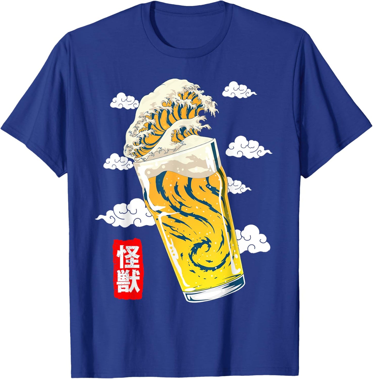GoshWow The Great Beer Wave Kanagawa Retro Kanji Japanese Beer T-Shirt - T-Shirt | Royal