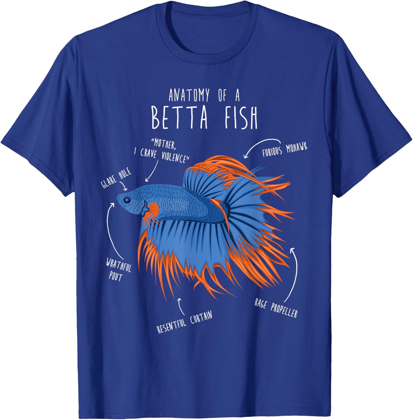 Betta Fish Siamese Fighting Fish Anatomy, Funny Aquarium Pet T-Shirt - T-Shirt | Royal