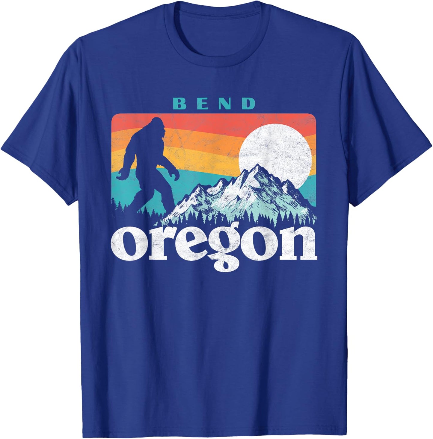 Bend Oregon Retro 80s Bigfoot Mountains T-Shirt - T-Shirt | Royal