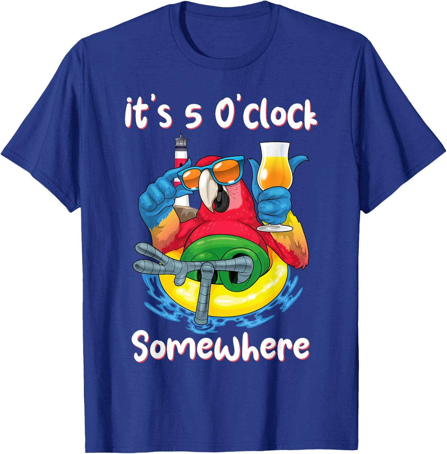 It's 5 O'clock Somewhere Shirt Drinking Parrot Beach Summer T-Shirt - T-Shirt | Royal