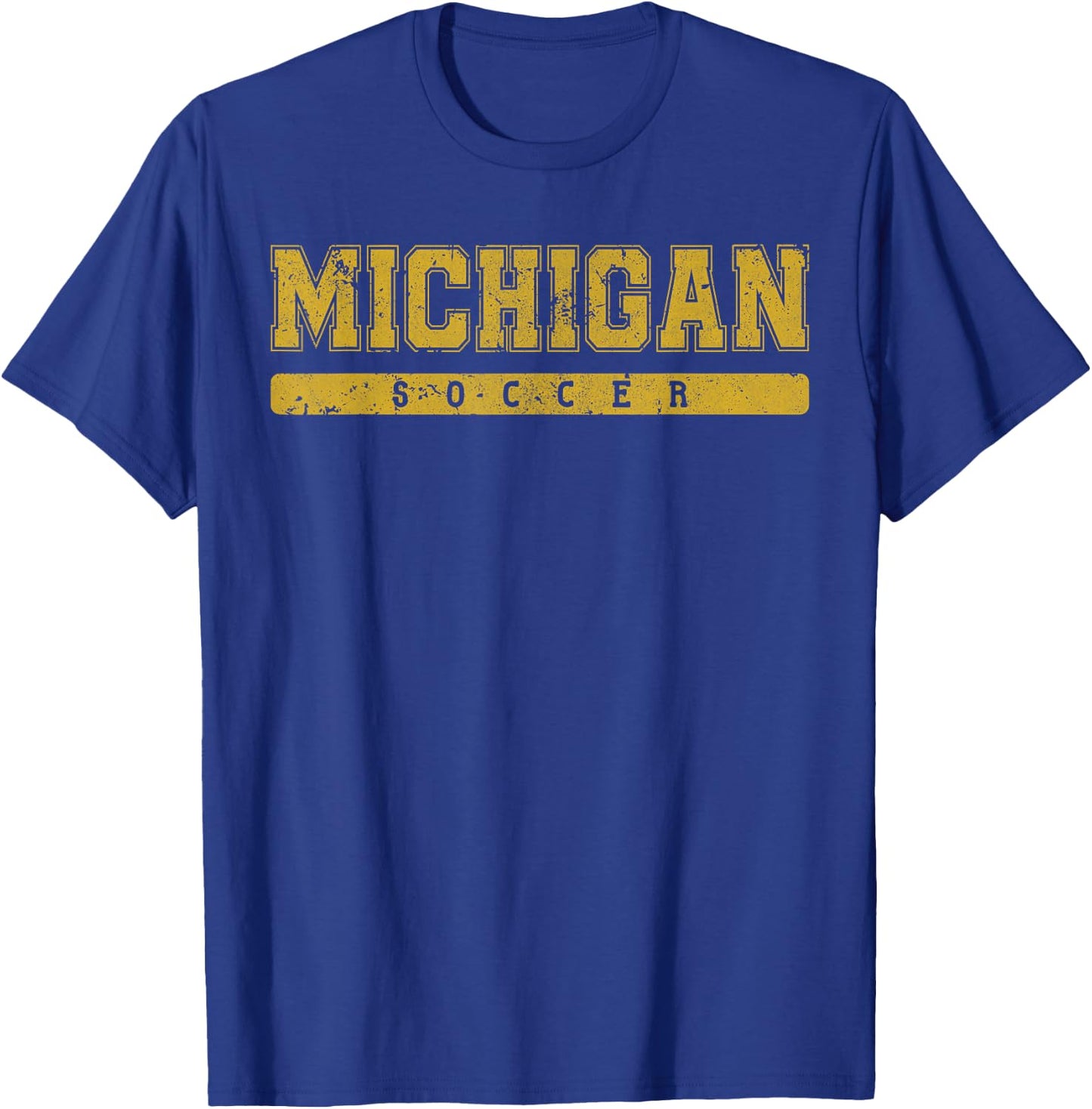 Michigan Soccer Yellow Vintage Text T-Shirt - T-Shirt | Royal