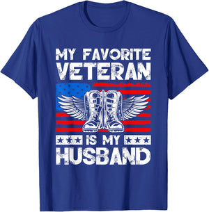 My Favorite Veteran Is My Husband American US Flag T-Shirt - T-Shirt | Royal