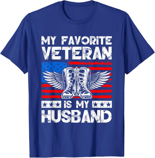 My Favorite Veteran Is My Husband American US Flag T-Shirt - T-Shirt | Royal
