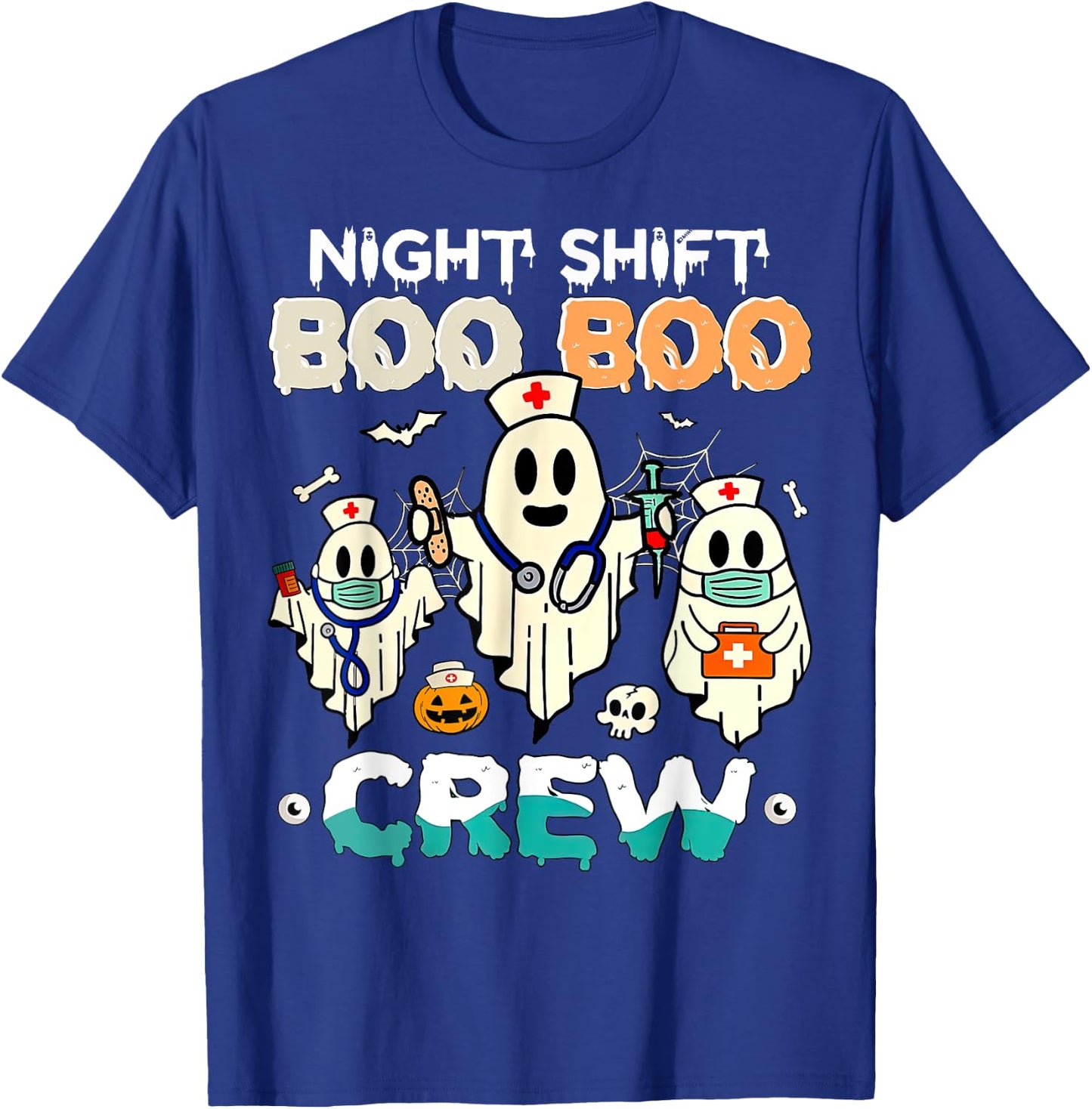 Night Shift Boo Boo Crew Nurse Ghost Halloween Nurses RN T-Shirt - T-Shirt | Royal