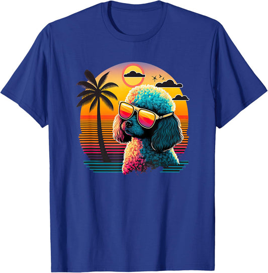 Funny Poodle Dog Miniature Poodle Toy Poodle Retro Sunset T-Shirt - T-Shirt | Royal