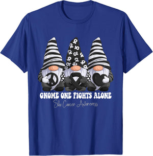 Skin Cancer Awareness Month Black Ribbon Gnomies Support T-Shirt - T-Shirt | Royal