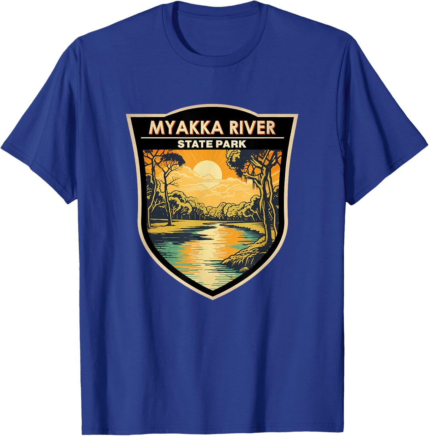 Myakka River State Park Florida Sunset Badge Vintage T-Shirt - T-Shirt | Royal